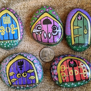 Fairy door rocks, Garden decor, Fairy door, fairy garden, Gnome door, Fairy garden painted door, Hand-painted fairy rock door