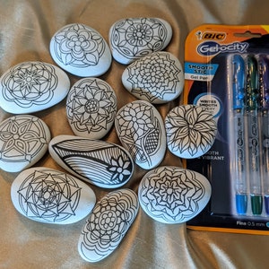 Set of 10 Adult coloring rocks, Painted rocks kit, craft kit, DIY,  mandala coloring, great gift, kindness rocks, zentangle