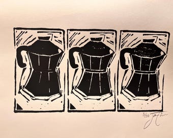 Moka Pot Art - Moka/Coffee Maker Linocut Print