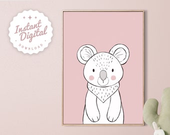 Print koalababy, roze meisjeskamerdecoratie (digitale download)