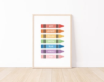 Poster aquarelkrijtkleuren – Educatieve muurkunst voor kinderen (digitale download)
