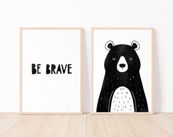 Be Brave Bear scandi kinderkamerprint, kinderkamerdecoratie (digitale download)