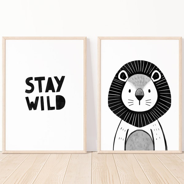 Wild Lion Nursery Print, Scandi Wall Art, Jungle Nursery Print, Lion Nursery Art, Boys Bedroom Prints, Kids Wall Art