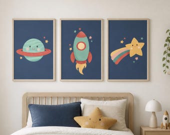 Kinderkamerafdrukken in de ruimte: raket, planeet, ster (digitale download)