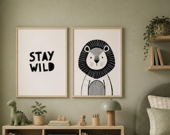 Scandinavische leeuw kinderkamerprint, kinderkamerdecoratie (digitale download)
