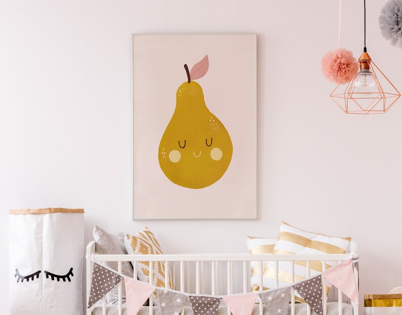 Strawberry & Pear Print Cute Wall Art Fruit Nursery Print Etsy