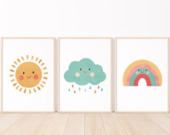 Leuke kinderkamerprints weer, regenboog, wolk, zon (digitale download)