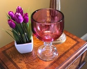 Ruby Flash Stain Hoffman House Style Glass Goblet, Clear Stem, 7.5 quot Tall, Heavy