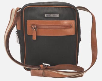 Vintage Gucci Shoulder Cross Bag Purse Canvas Leather Dark Gray