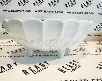 Vintage Indiana Milk Glass Oval Footed Fruit Bowl Grape Pattern