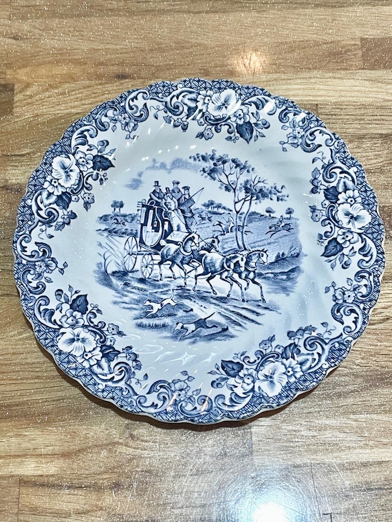 Vintage Johnson Bros Coaching Scenes Blue Toile Bread Dessert