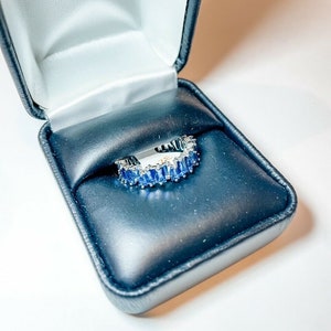 Baguette CZ Eternity Band Silver with Blue Stone - Water Resistant Jewelry