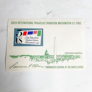 Cartão Gomado Vintage Sexta Exposição Filatélica Internacional Washington DC 1966