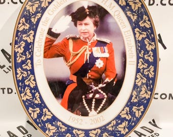 Vintage Royal Worcester Queen Elizabeth II Golden Jubilee Oval Plate