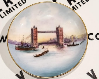 Vintage Royal Worcester England Bone China The Tower Bridge Pin Dish