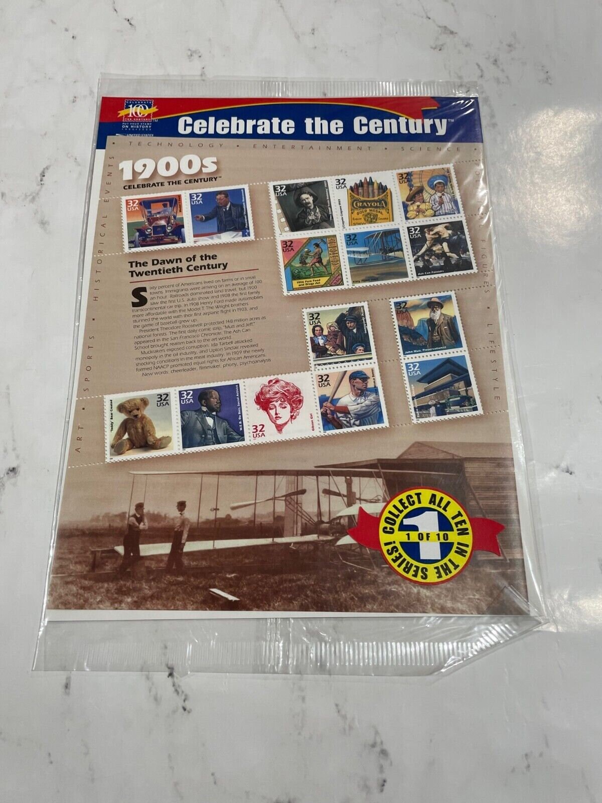 Vintage USPS 1900s Celebrate The Century Stamp Collection Page SEALED