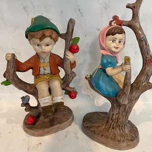 Vintage Apple Tree Boy and Girl