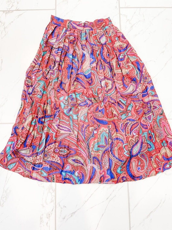 Vintage CHAUS Magenta & Blue Paisley Skirt Size 6 