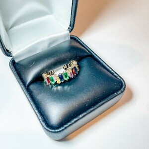 Baguette CZ Eternity Band Rose Gold with Multi Color Stone - Water Resistant Jewelry