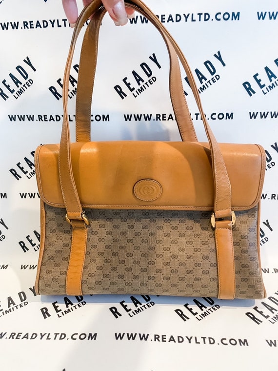 Vintage GUCCI Micro GG PVC Leather Shoulder Hand Bag Brown Etsy