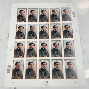 Vintage USPS 2001 Houdini Stempelbogen NEU 20 Briefmarken