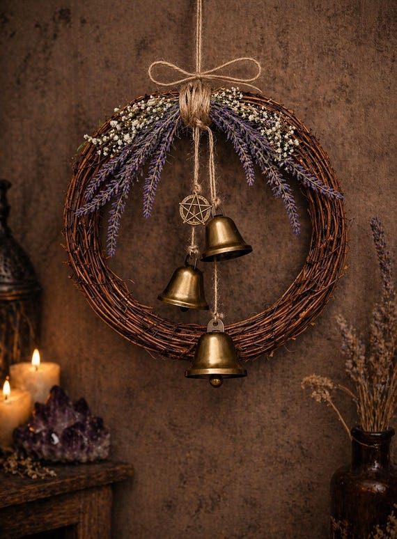 Witch Bells Door Hanger | Protection Charm | Evil Eye Decor | Spiritual Home Decor | Handmade Wreath Bells | Protection Bells  | Door Bells