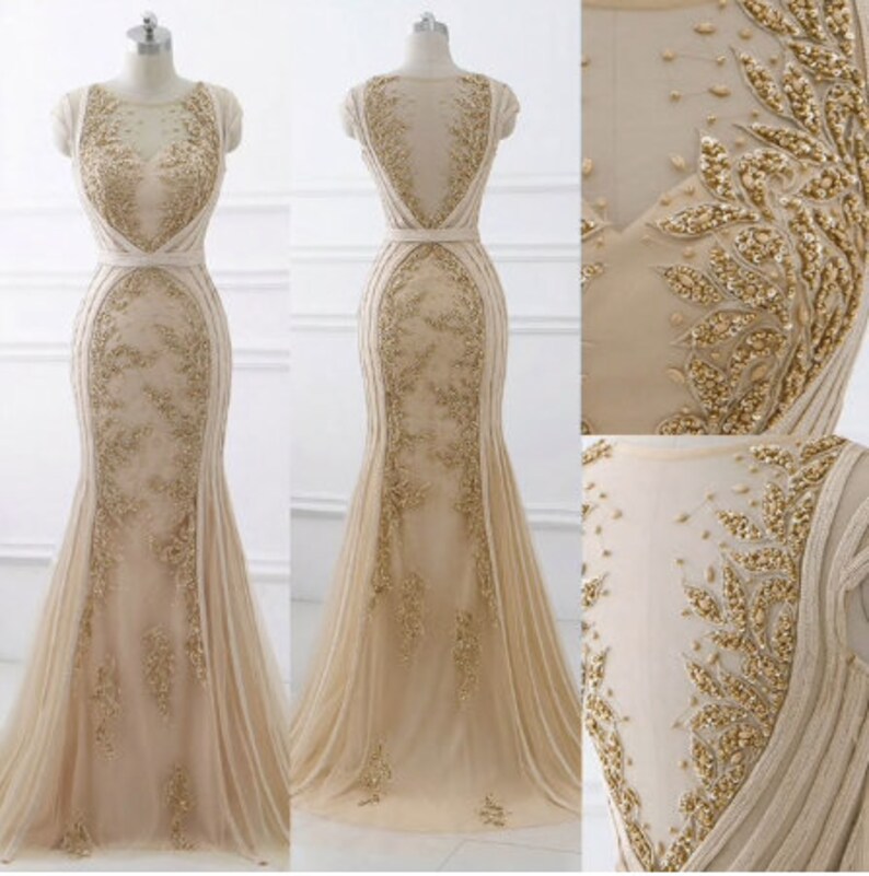 Exquisite Beaded Wedding Dress For A Deco Wedding Gold Etsy