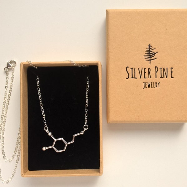 Dopamine Necklace - Sterling Silver Necklace, Dopamine Pendant, Molecule Necklace, Chemistry Jewelry, Mental Health, Minimalist Necklace