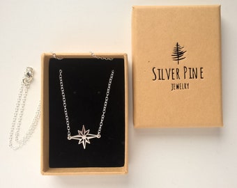 Sterling Silver North Star Necklace, North Star Pendant, Starburst Necklace, Star Choker, Galaxy Necklace, Star Jewelry, Celestial Jewelry