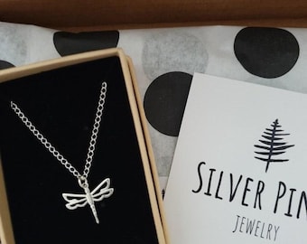 Sterling Silver Dragonfly Necklace, Dragon Fly Necklace, Dragonfly Pendant, Insect Necklace, Bug Necklace, Dragonfly Jewelry, Dragonfly Gift