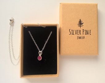 Sterling Silver Ruby Pendant Necklace, Crystal Necklace, Gemstone Necklace, July Birthstone Necklace, Birthday Gift, Dainty Necklace