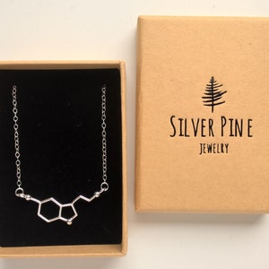 Serotonin Necklace Sterling Silver Necklace, Serotonin Pendant, Molecule Necklace, Chemistry Jewelry, Science Jewelry, Minimalist Necklace zdjęcie 1