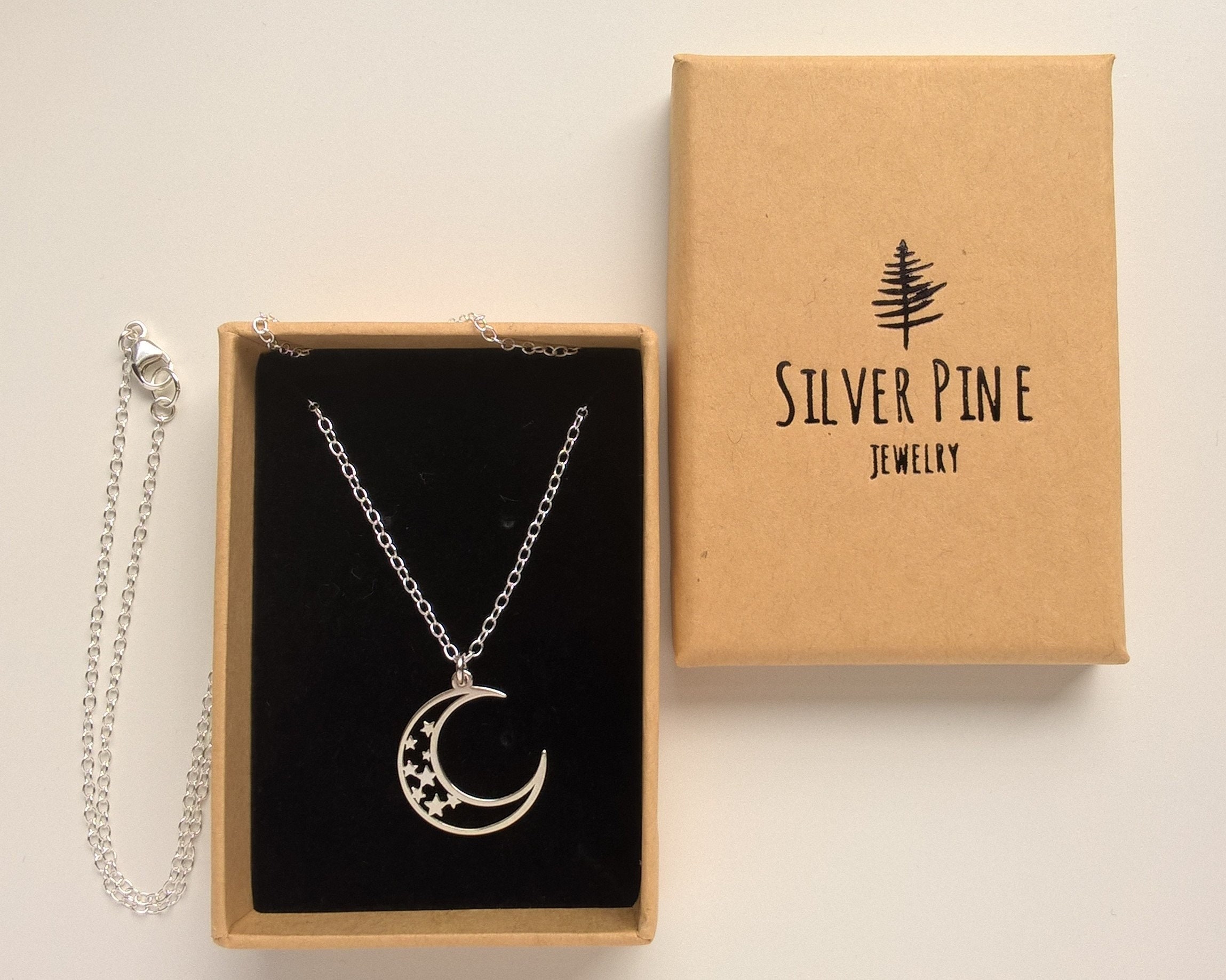 925 Sterling Silver Moon Necklace, Moon And Stars Necklace, Moon Pendant,  Half Moon Necklace, Crescent Moon Necklace, Celestial Jewelry