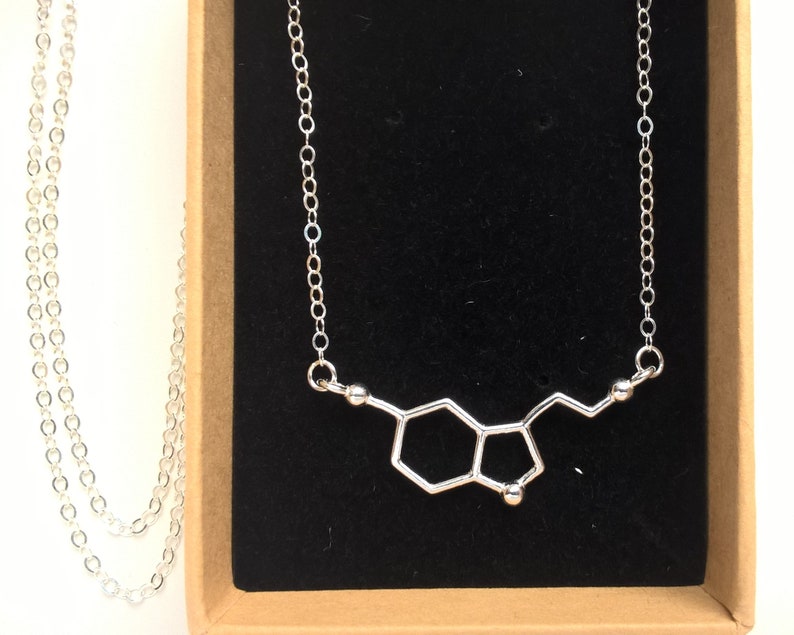 Serotonin Necklace Sterling Silver Necklace, Serotonin Pendant, Molecule Necklace, Chemistry Jewelry, Science Jewelry, Minimalist Necklace image 3