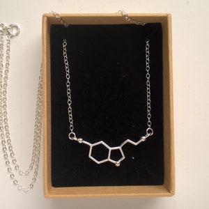 Serotonin Necklace Sterling Silver Necklace, Serotonin Pendant, Molecule Necklace, Chemistry Jewelry, Science Jewelry, Minimalist Necklace zdjęcie 2