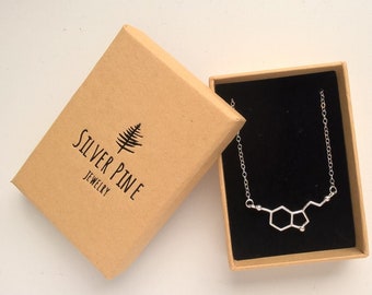 Collar de serotonina, collar de plata esterlina, collar de molécula, collar de psicología, joyería química, joyería científica, regalo para ella