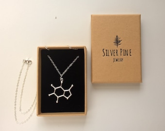 Caffeine Molecule Necklace, Sterling Silver Necklace For Women, Coffee Necklace, Science Jewelry, Minimalist Necklace, Coffee Gifts For Her