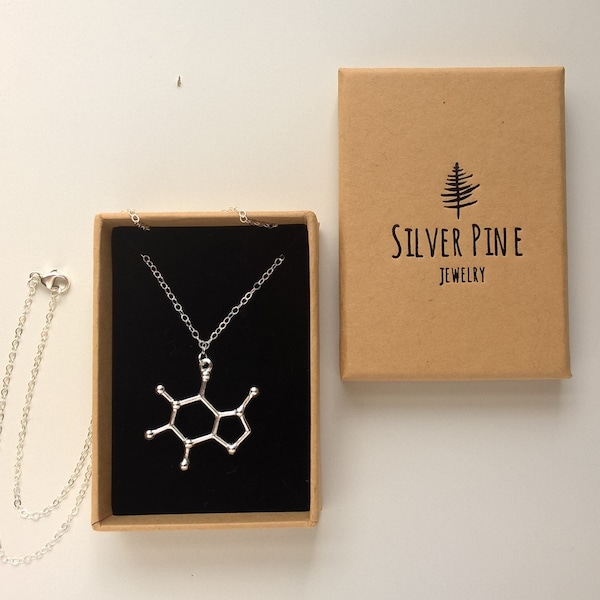 Caffeine Molecule Necklace, Sterling Silver Necklace For Women, Coffee Necklace, Science Jewelry, Minimalist Necklace, Coffee Gifts For Her