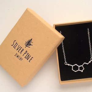 Serotonin Necklace Sterling Silver Necklace, Serotonin Pendant, Molecule Necklace, Chemistry Jewelry, Science Jewelry, Minimalist Necklace zdjęcie 4