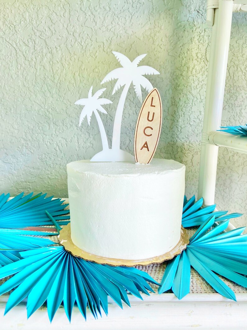 Surf Board and Palm Tree Cake Toppers Laser Cut Wood and Etsy
