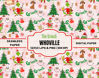 Grinch Whoville Christmas Seamless Pattern  | Whoville Patterns for Crafts & DIY Projects, Printable Designs