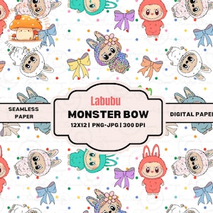 Labubu Monsters Seamless Pattern Kawaii Cute Doll Repeating Surface Fabric Design File for Crafts & Textiles