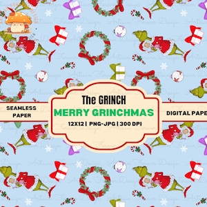 Grinch Merry Christmas Digital Paper | Grinch Patterns for Crafts & DIY Projects, Printable Designs
