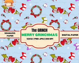 Grinch Merry Christmas Digital Paper | Grinch Patterns for Crafts & DIY Projects, Printable Designs