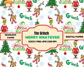Grinch Whatever Christmas Digital Paper | Christmas  Patterns for Crafts & DIY Projects, Printable Designs