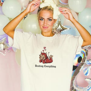 Retro Devil T-Shirt, Playful Destroy Everything Tee, Unisex Graphic Tee, Vintage Devil Shirt, Cool Devil Shirt, Devil Tee