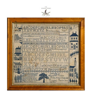 Ann McFarlan Reproduction Sampler 1827,  blue Pattern PDF, Counted Thread Instant Download Xstitch Digital File, Alphabet Merklap