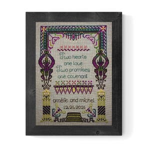 Arabesque Art déco mariage échantillonneur point de croix PDF, fil compté fichier numérique Xstitch téléchargement immédiat, échantillon de soie à jeun