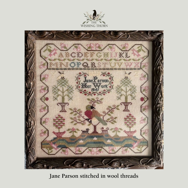 Jane Parson 1841 Sampler Reproduction PDF Chart, Cross Stitch Pattern, Counted Thread, American Sampler Pattern cottagecore Aesthetic