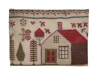 Jane Woodman Project Bag, Vintage Look Cross Stitch Carrier, Needlework Travel Case, Cross-Stitch Purse, Needlework Supply Pouch